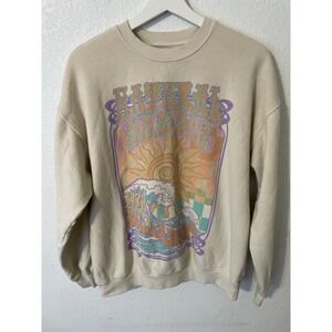 Billabong Natural Mystic Graphic Crewneck Sweatshirt Cream Sun Wave Graphic M